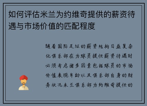 如何评估米兰为约维奇提供的薪资待遇与市场价值的匹配程度